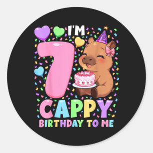 Capybara verjaardagsshirt 7 Kawaii meisje Capybara Ronde Sticker