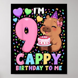 Capybara verjaardagsshirt 9 Kawaii meisje Capybara Poster