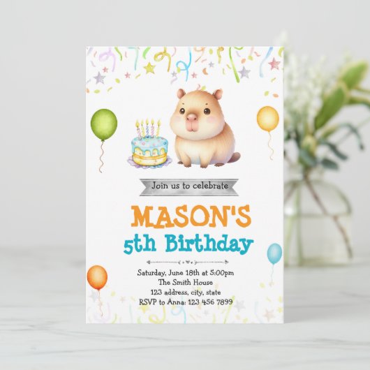 Capybara verjaardagsuitnodiging kaart (Staand voorkant)