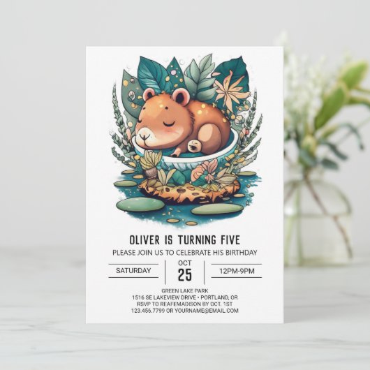 Capybara verjaardagsuitnodiging kaart (Staand voorkant)