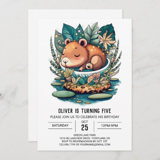 Capybara verjaardagsuitnodiging kaart (Voorkant / Achterkant)