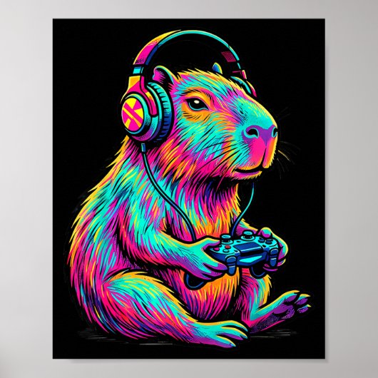 Capybara Video Games Gamer Funny Gaming Graphic Ki Poster (Voorkant)