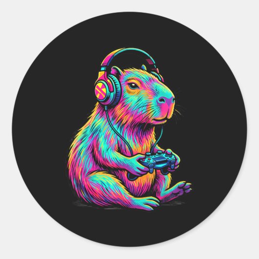 Capybara Video Games Gamer Funny Gaming Graphic Ki Ronde Sticker (Voorkant)