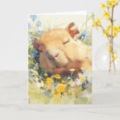 Capybara Vreedzame Slaap Kaart (Gele Bloem)