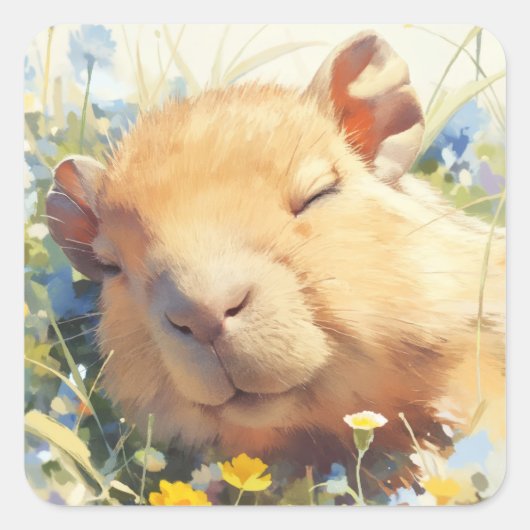 Capybara Vreedzame Slaap Vierkante Sticker (Voorkant)