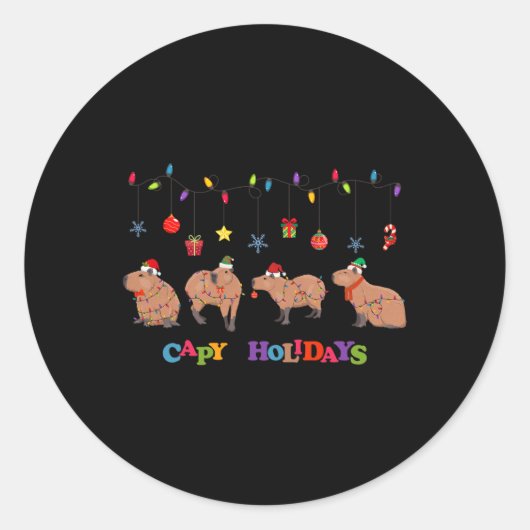 Capybara Vrolijk Kerstfeest Capybaras Lover Grappi Ronde Sticker (Voorkant)