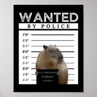 Capybara Wanted Mugshot Capybara Meme Poster