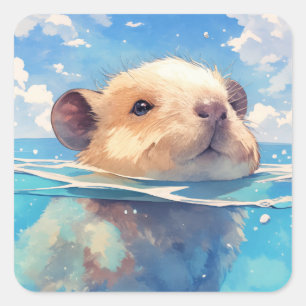 Capybara Waterig Wonderland Vierkante Sticker