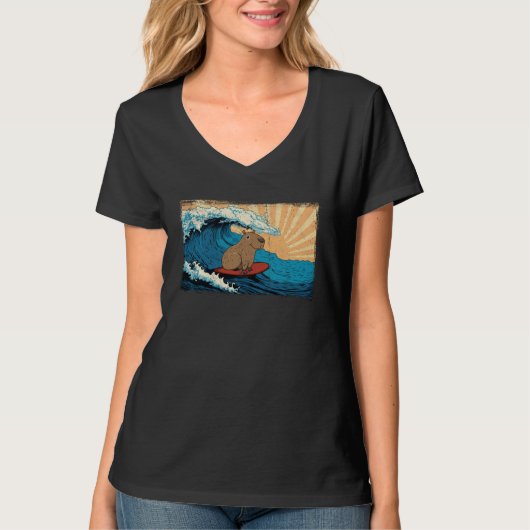 Capybara Wave Capibara Surfboard Surfer T-shirt (Voorkant)