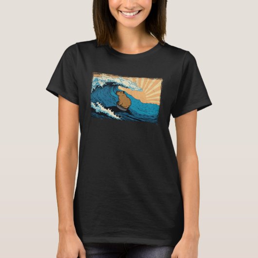 Capybara Wave Capibara Surfing Beach Vacation T-shirt (Voorkant)