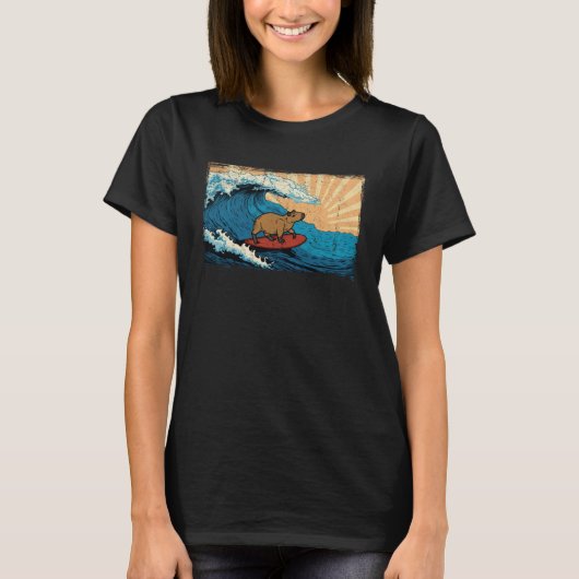 Capybara Wave  Surfing Capibara Animal T-shirt (Voorkant)