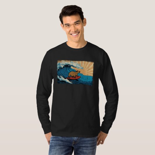 Capybara Wave  Surfing Capibara Animal T-shirt (Voorkant volledig)