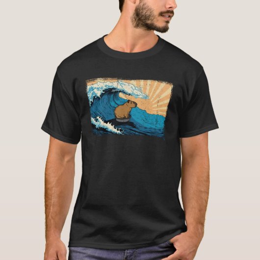 Capybara Wave  Surfing Rodent Animal T-shirt (Voorkant)