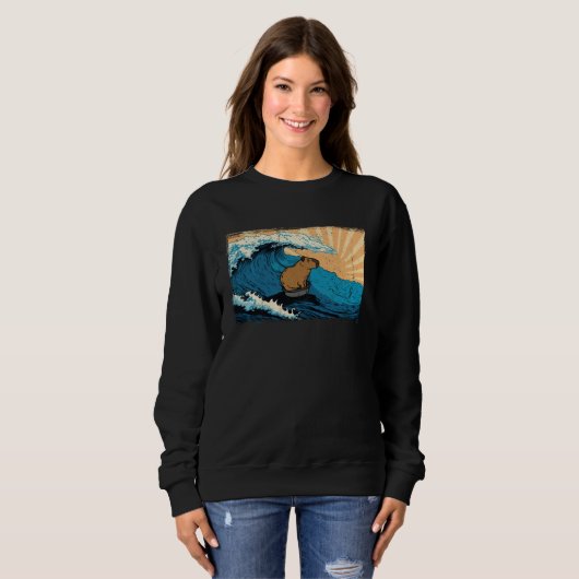 Capybara Wave  Surfing Rodent Animal Trui (Voorkant volledig)