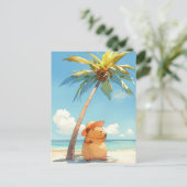 Capybara Wearing Sun Hat on Tropical Summer Beach Briefkaart (Staand voorkant)
