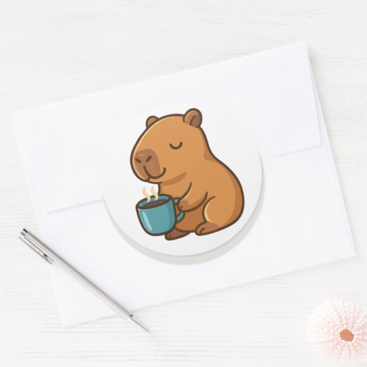 Capybara With Coffee – Cute Animal Sticker (Envelop)