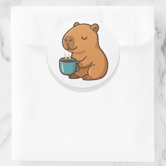 Capybara With Coffee – Cute Animal Sticker (Tas)
