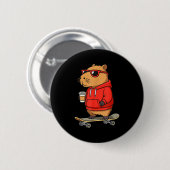 Capybara With Sungles Skater Capy  Ronde Button 5,7 Cm (Voorkant /achterkant)