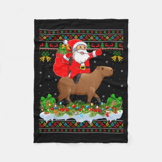 Capybara Xmas Pajamas Ugly Santa Riding Capybara C Fleece Deken (Voorkant)