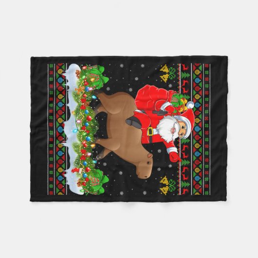 Capybara Xmas Pajamas Ugly Santa Riding Capybara C Fleece Deken (Voorkant (Horizontaal))