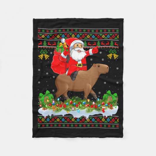 Capybara Xmas Pajamas Ugly Santa Riding Capybara C Fleece Deken (Voorkant)