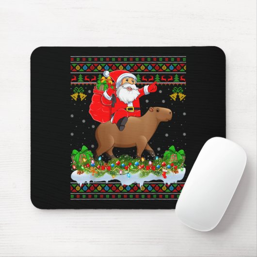 Capybara Xmas Pajamas Ugly Santa Riding Capybara C Muismat (Met muis)