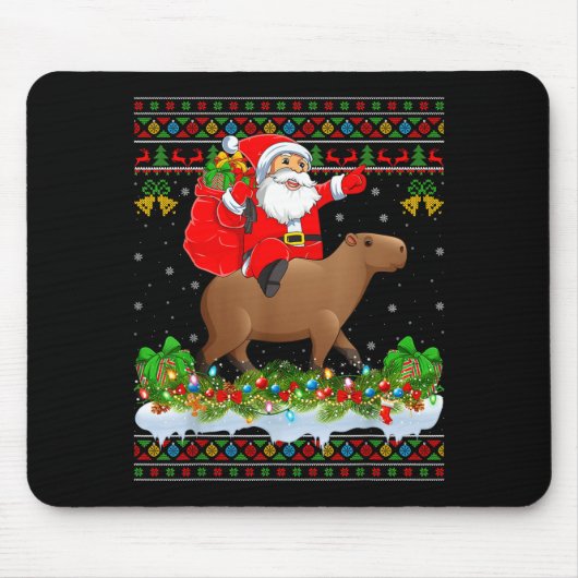 Capybara Xmas Pajamas Ugly Santa Riding Capybara C Muismat (Voorkant)