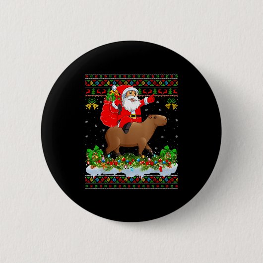 Capybara Xmas Pajamas Ugly Santa Riding Capybara C Ronde Button 5,7 Cm (Voorkant)