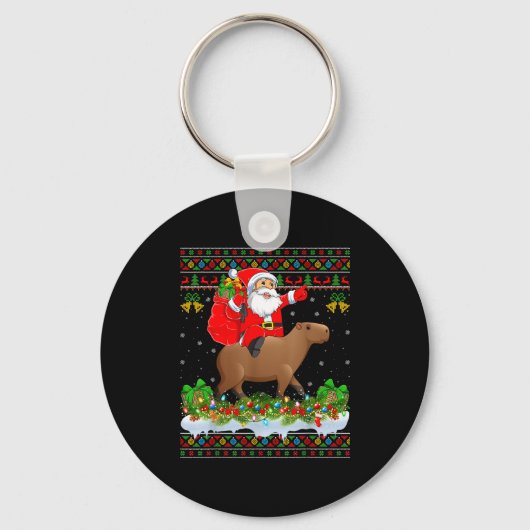 Capybara Xmas Pajamas Ugly Santa Riding Capybara C Sleutelhanger (Voorkant)