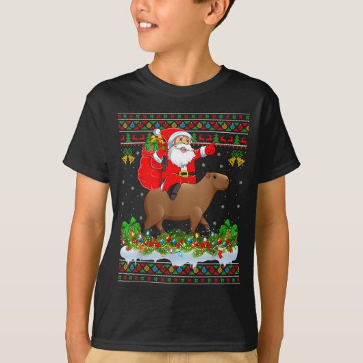 Capybara Xmas Pajamas Ugly Santa Riding Capybara C T-shirt (Voorkant)