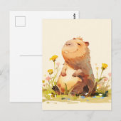 Capybara zittend in een gele wildebloementuin briefkaart (Voorkant / Achterkant)