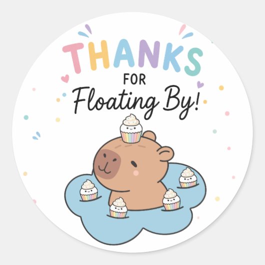 Capybara Zwembad Feest Bedankt Ronde Sticker (Voorkant)