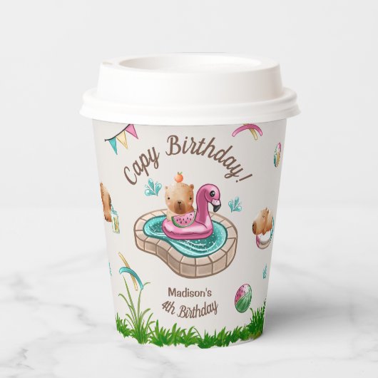 Capybara Zwembad Verjaardagsfeest Papieren Bekers (Achterkant)