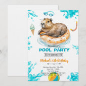 Capybara zwembadfeest verjaardagsuitnodiging kaart (Voorkant / Achterkant)