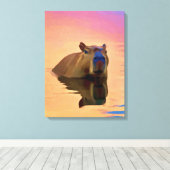 Capybara Zwemmen in het meer Canvas Afdruk (Insitu (Houten vloer))