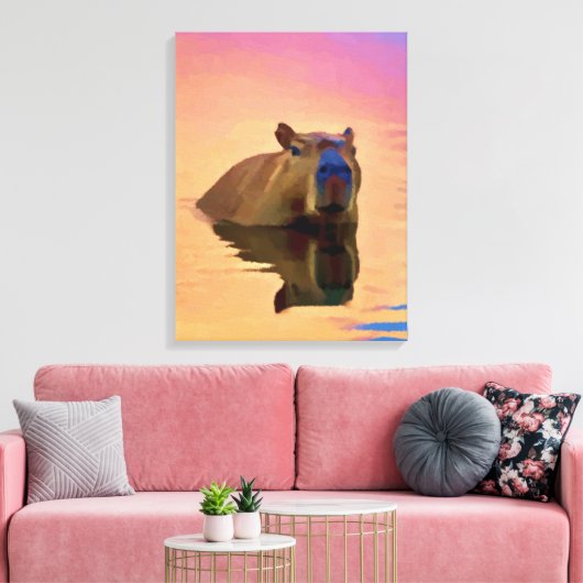 Capybara Zwemmen in het meer Canvas Afdruk (Insitu (Woonkamer))