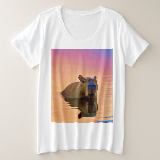 Capybara Zwemmen in het meer Grote Maat T-shirt (Design voorkant)