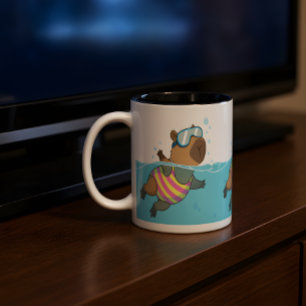 Capybara Zwemmer Mok Cute Zwem-Thema Koffie