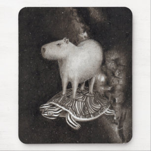 Capybara's en Terrapin die door de ruimtevaart vli Muismat