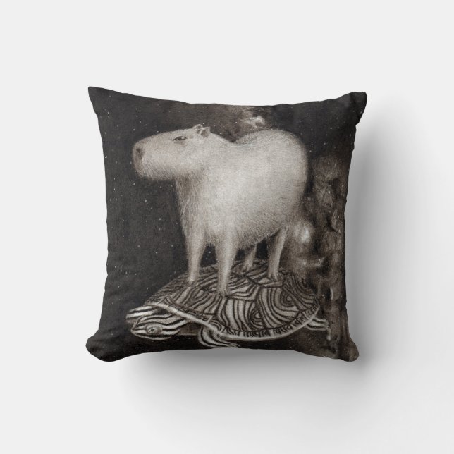 Capybara's en terrapin die door het ruimtekussen v kussen (Voorkant)