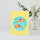 Capybaras in water met Sinaasappels Briefkaart (Staand voorkant)