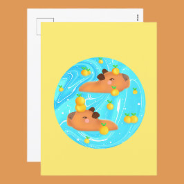 Capybaras in water met Sinaasappels Briefkaart
