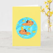 Capybaras in water met Sinaasappels Kaart (Gele Bloem)