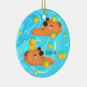 Capybaras in water met Sinaasappels Keramisch Ornament (Rechts)