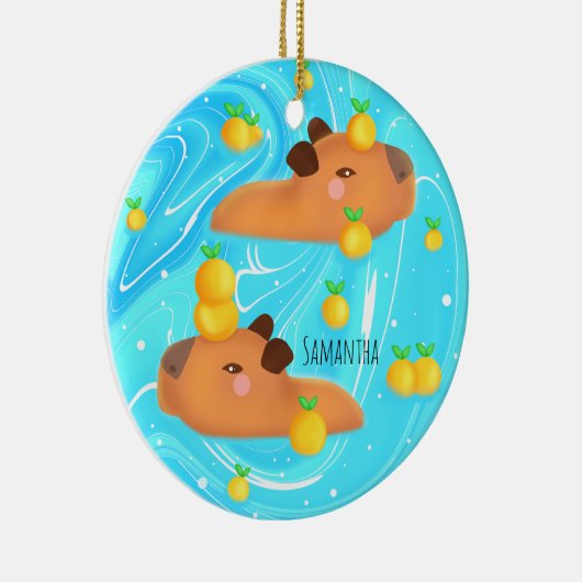 Capybaras in water met Sinaasappels Keramisch Ornament (Rechts)