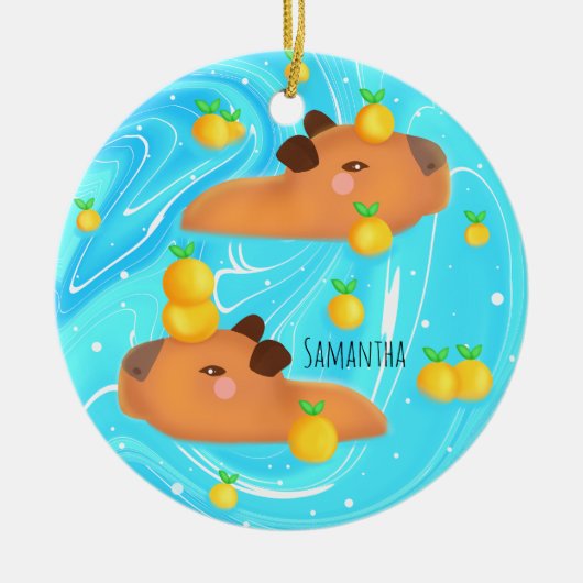 Capybaras in water met Sinaasappels Keramisch Ornament (Voorkant)