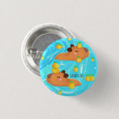 Capybaras in water met Sinaasappels Ronde Button 3,2 Cm (Voorkant /achterkant)