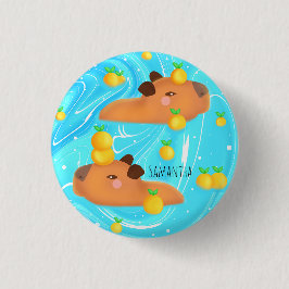 Capybaras in water met Sinaasappels Ronde Button 3,2 Cm
