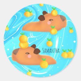 Capybaras in water met Sinaasappels Ronde Sticker