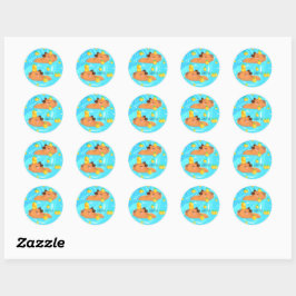 Capybaras in water met Sinaasappels Ronde Sticker